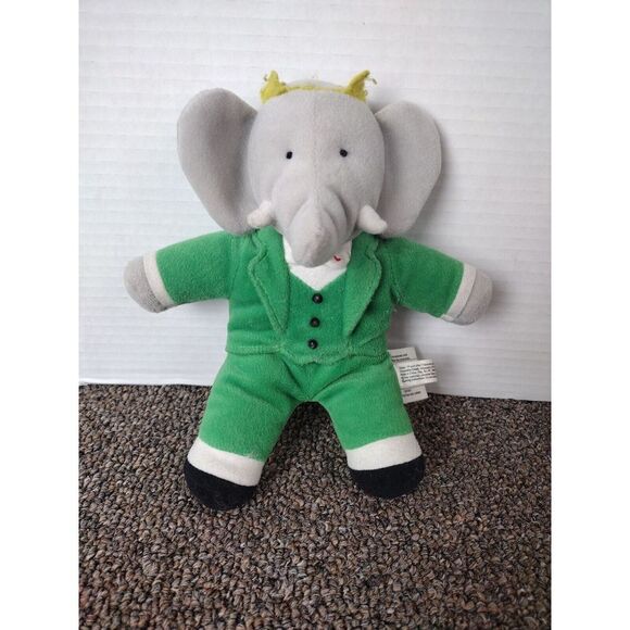 Vintage Nelvana Babar the Elephant Stuffed Toy Green Suit and Crown 9" PELLETS - Picture 1 of 5